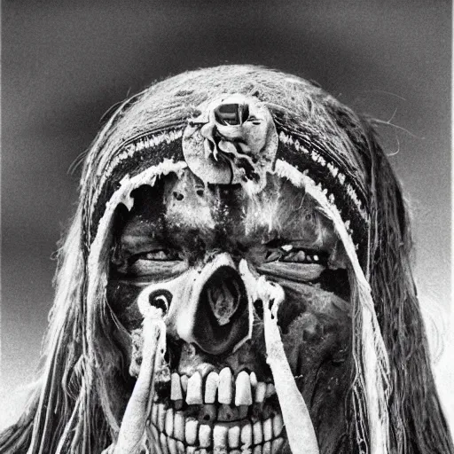 Image similar to a photo of tribal shaman horror faces of sacrament of the death