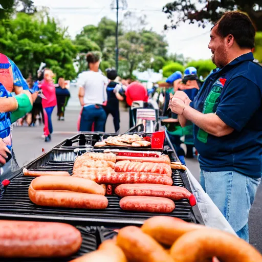 Image similar to bunnings sausage sizzle in hell, canon eos r 3, f / 1. 4, iso 2 0 0, 1 / 1 6 0 s, 8 k, raw, unedited, symmetrical balance, in - frame