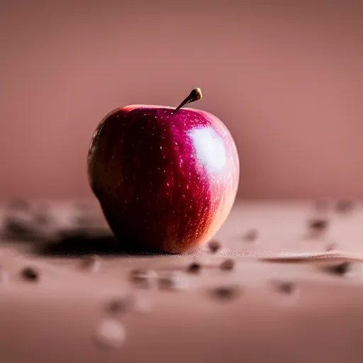 Image similar to an apple floating in chocolate milk 8k photo macro