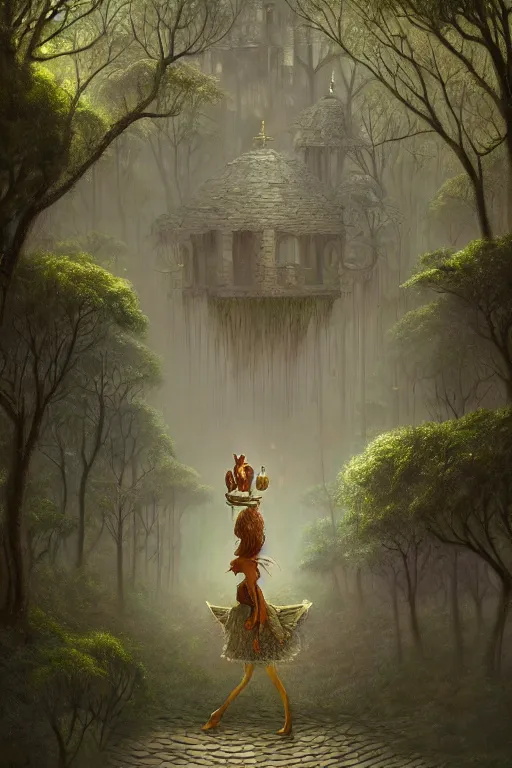 Image similar to animal faeries lady digital art painting fantasy by hubert robert and lee madgwick and roger dean and jacek yerka, dan mumford and alex grey style, soft lighting, 4 k hd wallpaper illustration character design concept joy atmospheric lighting