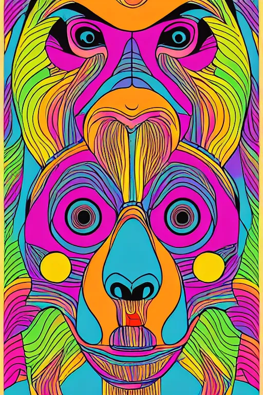 Image similar to minimalist boho style art of colorful monkey, illustration, vector art