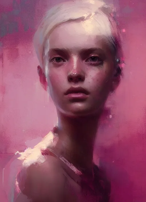 Image similar to portrait of a beautiful girl, shades of pink, beautiful face, rule of thirds, intricate outfit, spotlight, by greg rutkowski, by jeremy mann, digital painting