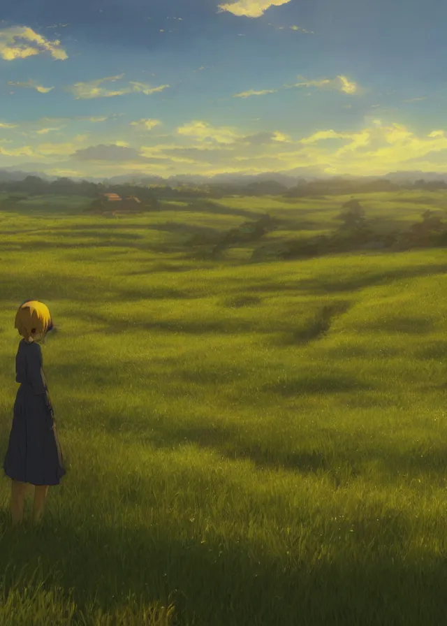 Prompt: golden farmland, makoto shinkai