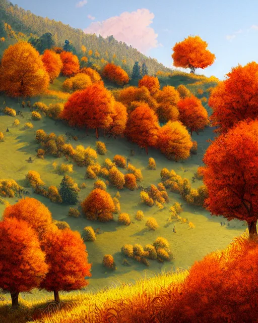 Image similar to autumn hillside boy hiking illustration detailed, by quentin mabille