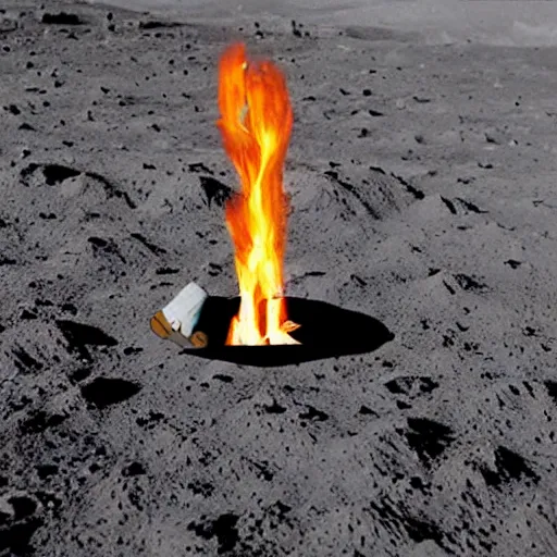 Image similar to family of fries making a campfire on the moon