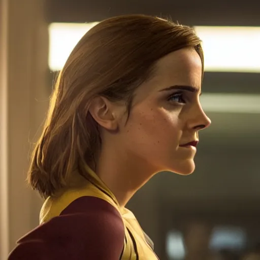 Image similar to a still of emma watson in iron man