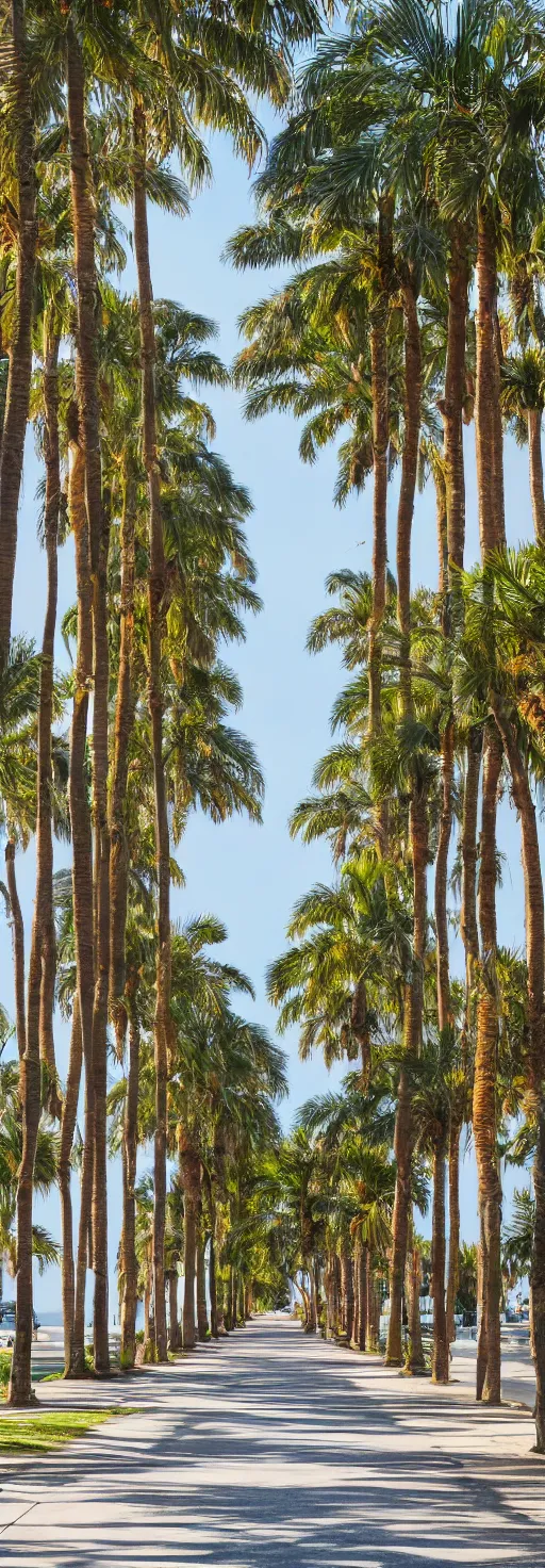 Image similar to depth of field photo of sidewalk with bike path, palm trees, accessible for the disabled, by professional photographer, 8 k resolution, photo, high quality