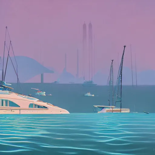 Image similar to yachts by simon stalenhag