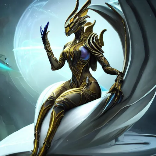 Prompt: highly detailed exquisite fanart, of a beautiful female warframe, but as an anthropomorphic dragon, elegant cinematic pose, sitting on top of a cryopod, inside a spaceship, epic cinematic shot, sharp clawed perfectly designed hands, two legged with clawed feet, professional digital art, high end digital art, captura, DeviantArt, artstation, Furaffinity, 8k HD render