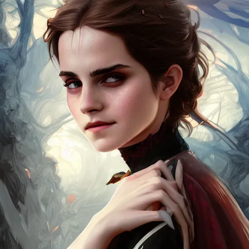 Image similar to ultra realistic illustration, emma watson vampire anime, intricate, elegant, highly detailed, digital painting, artstation, concept art, smooth, sharp focus, illustration, art by artgerm and greg rutkowski and alphonse mucha