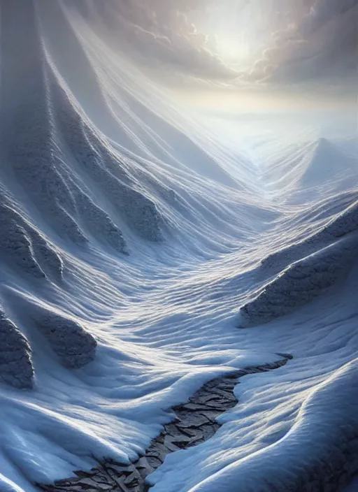 Image similar to a hyper - detailed 3 d render like a oil painting of winter in the low - poly hills, surrealism!!!!! surreal concept art, lifelike, photorealistic, digital painting, aesthetic, smooth, sharp focus, artstation hd, by greg rutkowski, krenz cushart, chris tulloch mccabe, valentina remenar and asher duran,