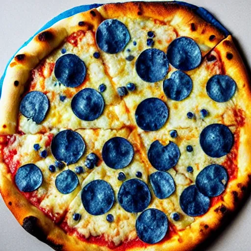 Prompt: an entirely blue pizza
