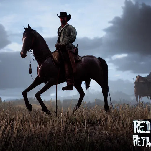 Prompt: red dead redemption 2 mechanical horse, cyborg cowboys 3d render, raytraced, cgsociety