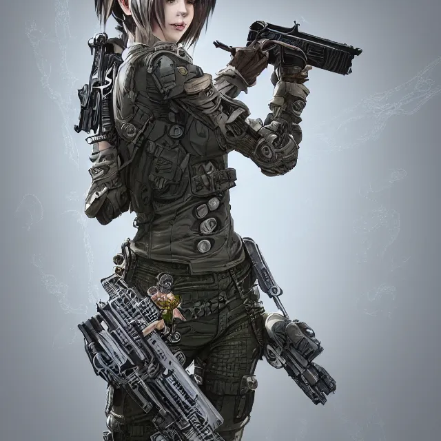 Image similar to the portrait of lawful neutral female cyberpunk marine sniper as absurdly beautiful, gorgeous, elegant, young gravure idol, an ultrafine hyperdetailed illustration by kim jung gi, irakli nadar, intricate linework, bright colors, octopath traveler, final fantasy, unreal engine 5 highly rendered, global illumination, radiant light, detailed and intricate environment