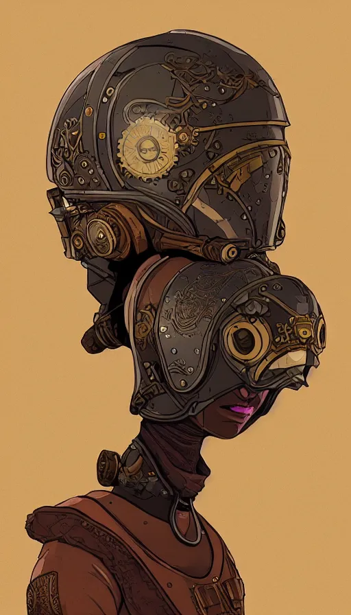 Prompt: steampunk helmet, female warrior, sharp focus, james gilleard, moebius, print, game art