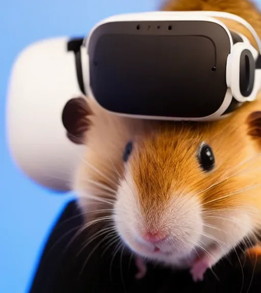 Prompt: a hamster wearing a VR headset on its head.