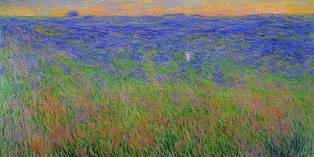 Image similar to beautiful fields of wind farms painted by monet, very pretty!!