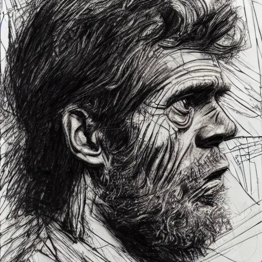 Prompt: a realistic yet scraggly portrait sketch of the side profile of a stern and sophisticated willem dafoe, trending on artstation, intricate details, in the style of frank auerbach, in the style of sergio aragones, in the style of martin ansin, in the style of david aja, in the style of mattias adolfsson