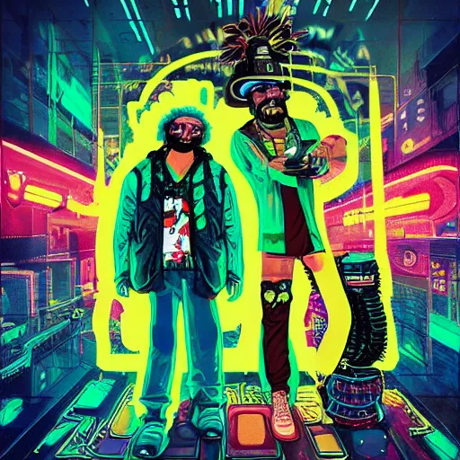 Image similar to cyberpunk cheech and chong