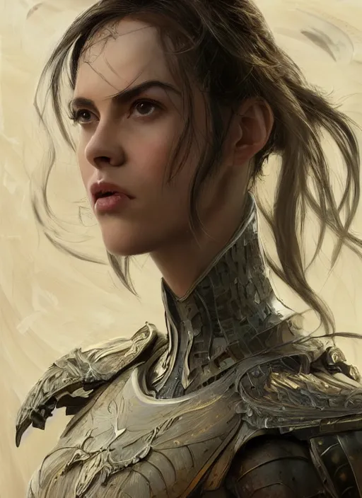 Image similar to a professional portrait of a beautiful young female, clothed in ethereal battle armor, olive skin, long dark hair, beautiful bone structure, symmetrical facial features, intricate, elegant, digital painting, concept art, smooth, sharp focus, finely detailed, illustration, from Valerian and the City of a Thousand Planets, in the style of Ruan Jia and Mandy Jurgens and Artgerm and Greg Rutkowski and William-Adolphe Bouguerea