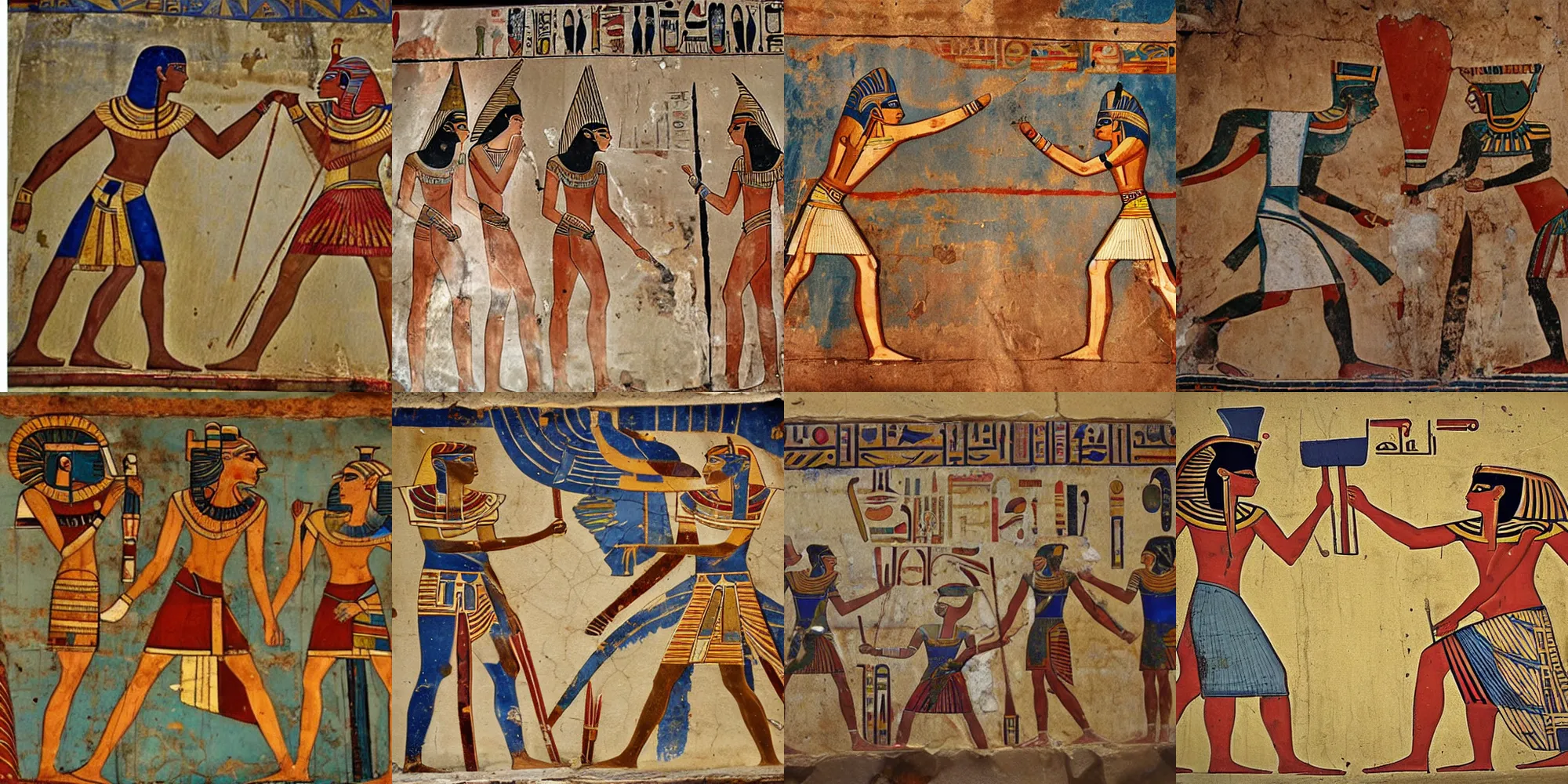 Prompt: old egyptian fresco battle