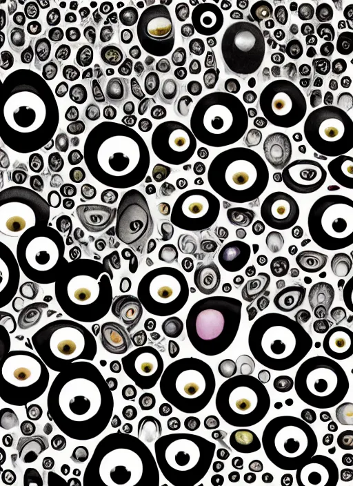 Image similar to human eyes!, black centered pupil, circle iris detailed structure, happy smiling human eyes, eyelashes, tired closed eyes, art styles mix, from wikipedia, eye relections, hd macro photographs, grid montage of shapes