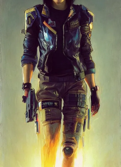 Image similar to Nikki tanaka. beautiful cyberpunk female USN marine wearing a military vest and punk clothing. (Cyberpunk 2077, bladerunner 2049). gorgeous face. Iranian orientalist portrait by john william waterhouse and Edwin Longsden Long and Theodore Ralli and Nasreddine Dinet, oil on canvas. Cinematic, hyper realism, realistic proportions, dramatic lighting, high detail 4k