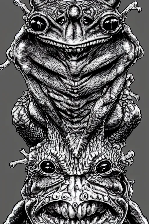 Prompt: frog goblin, symmetrical, goblin, highly detailed, digital art, sharp focus, trending on art station, kentaro miura manga art style