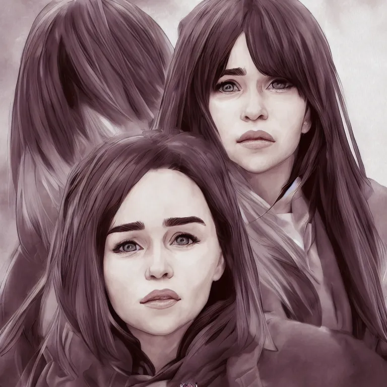 Image similar to Portrait of Emilia Clarke in style of Hotate Yuuki, photorealism, manga