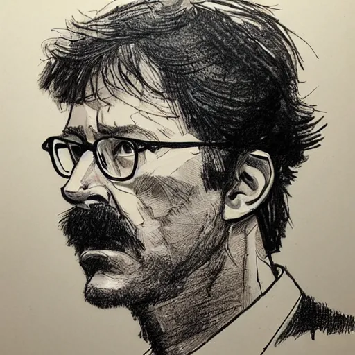 Image similar to a realistic yet scraggly portrait sketch of the side profile of a stern and sophisticated kip dynamite, trending on artstation, intricate details, in the style of frank auerbach, in the style of sergio aragones, in the style of martin ansin, in the style of david aja, in the style of mattias adolfsson