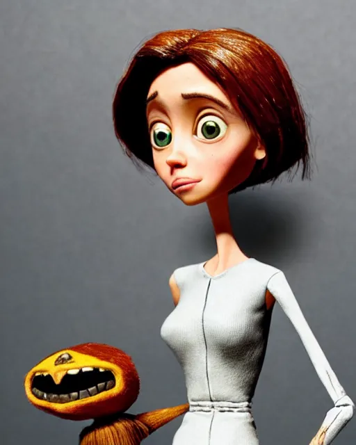Prompt: angelina jolie as a highly detailed stop motion puppet, in the style of laika studios ’ s paranorman, coraline, kubo and the two strings shot in the style