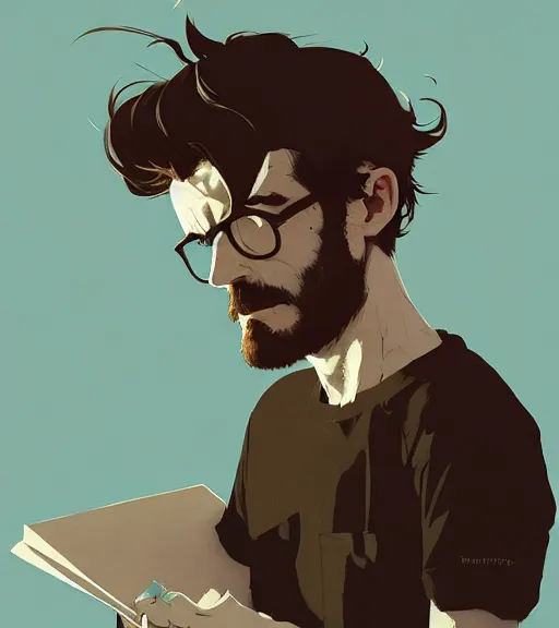 Image similar to portrait of a researcher, brooding look, paper folder in hand, disheveled hair, by atey ghailan, by greg rutkowski, by greg tocchini, by james gilleard, by joe fenton, by kaethe butcher, dynamic lighting, gradient light blue, brown, blonde cream and white color scheme, grunge aesthetic