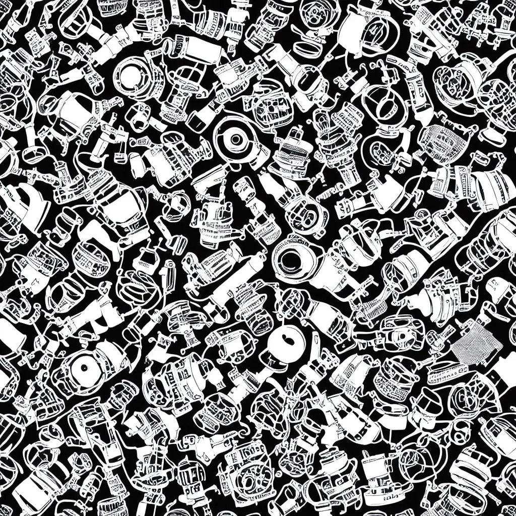 Image similar to seamless pattern showing microscopes. black and white, drawing, white background, seamless, ornament.