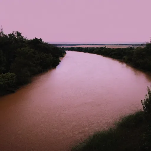 Prompt: a river being swallowed by day and night at the same time