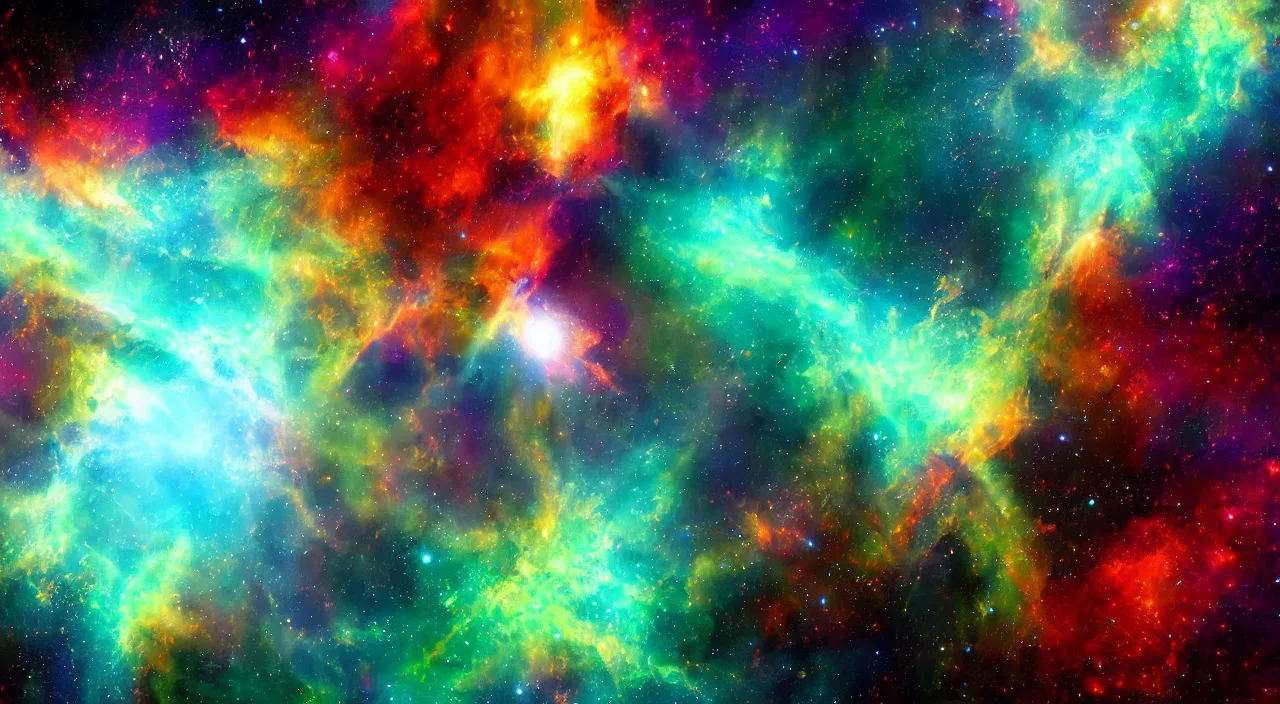 Prompt: a nebula explosion forming triangle shapes, high detail, digital art