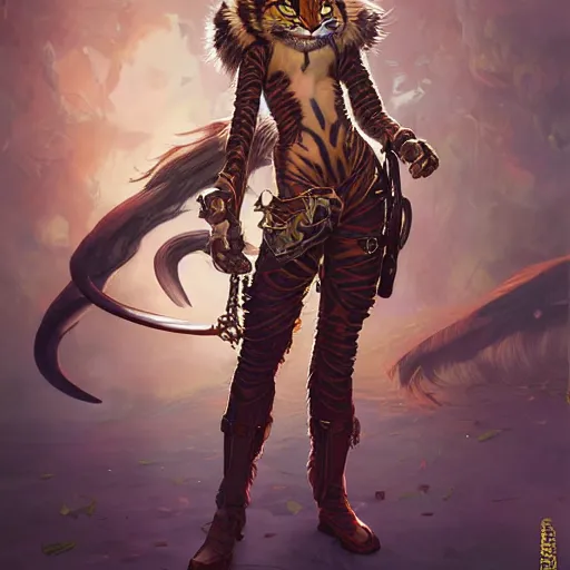 Prompt: portrait of young cool slim tigress tiger beast-girl catgirl tabaxi wearing leather armor by Yoshitaka Amano and artgerm and greg rutkowski and alphonse mucha and andrei riabovitchev and Rossdraws and Bluesssatan and Mandy Jurgens and Stjepan Sejic