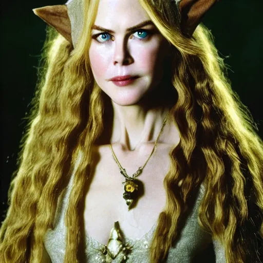 Prompt: head and shoulders portrait 7 0 mm photo of nicole kidman as a young female elf sorceress, photo by philip - daniel ducasse and yasuhiro wakabayashi and jody rogac and roger deakins