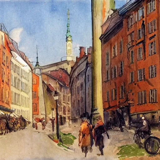 Image similar to stockholms old city in style of anders zorn
