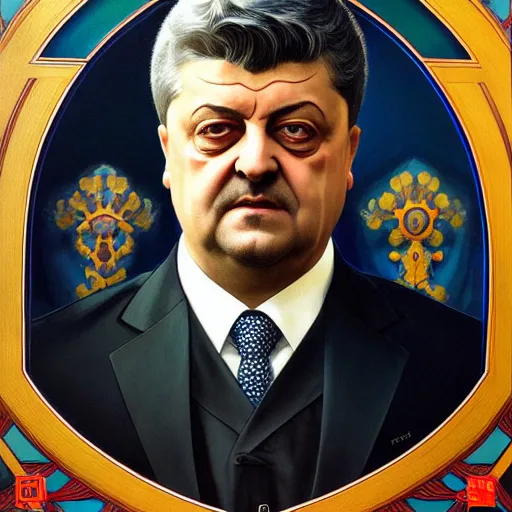 Image similar to symmetry!! intense portrait of petro poroshenko without beard and mustache, saint, intricate, elegant, highly detailed, my rendition, digital painting, artstation, concept art, smooth, sharp focus, illustration, art by artgerm and greg rutkowski and alphonse mucha