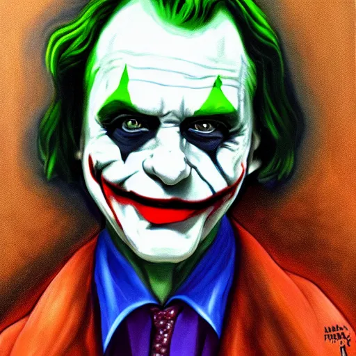 Image similar to mark hamill as the joker, portrait, oil painting, cartoon style