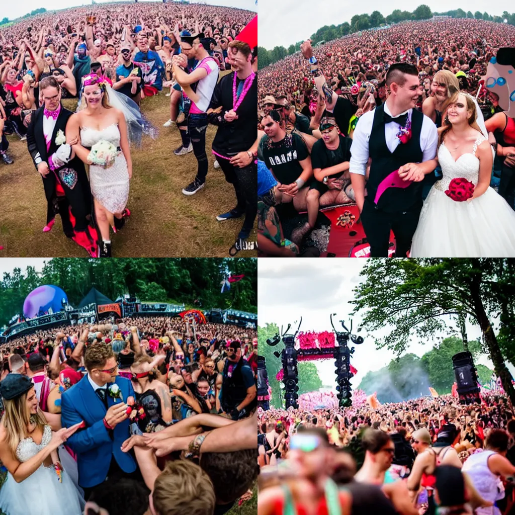 Prompt: Couple getting married at Defqon.1