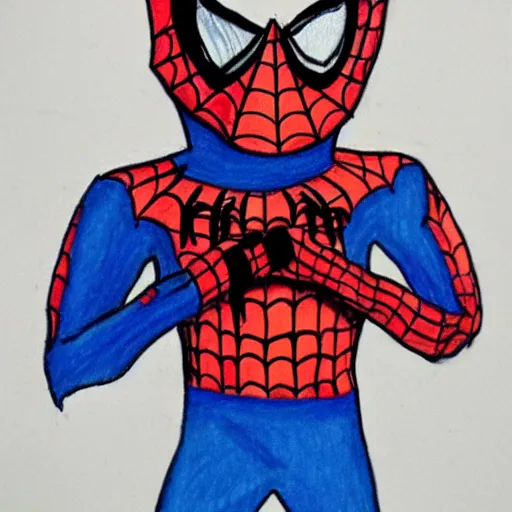 Image similar to crayon drawing of demonic spiderman, drawn by a 6 year old