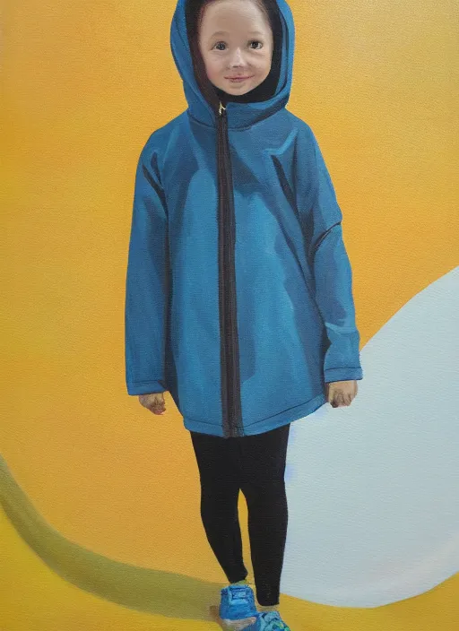 Prompt: a painting of a girl wearing a chloma designed anorak with skinny legs and futuristic leggings