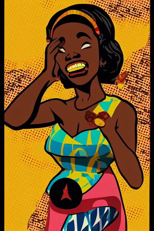 Prompt: mama africa laugh at her child!!! pop art, pixel, bioshock, gta chinatown, artgerm, richard hamilton, mimmo rottela, julian opie, aya takano, avoid object duplicate!!! avoid object stick to each other!!!