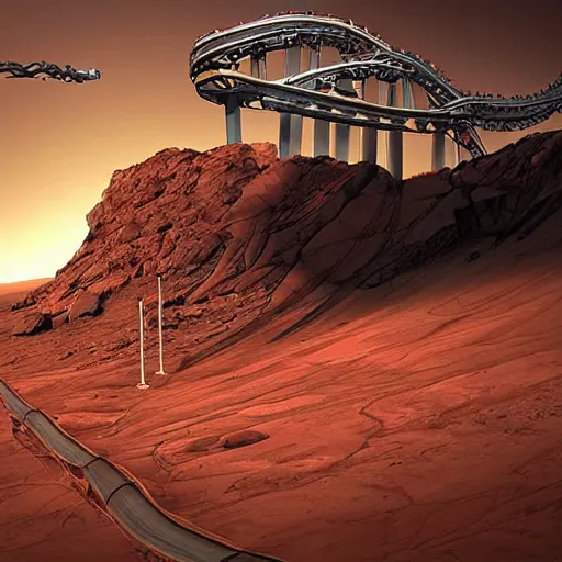 roller coaster on mars hyperrealism very detailed Stable Diffusion