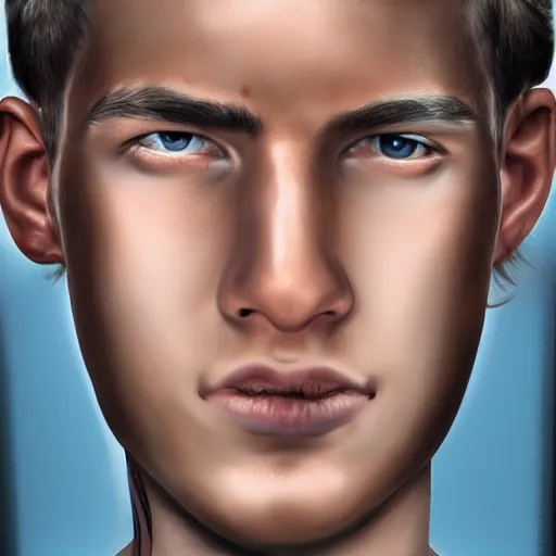 Prompt: hyperrealistic extreme detailed portrait of a teenage boy. half human half cyborg. matte art. digital art.