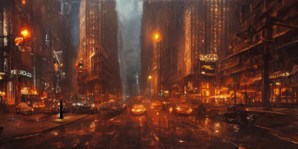 Prompt: steampunk NYC, cinematic lighting, detailed oil painting, hyperrealistic, 8k
