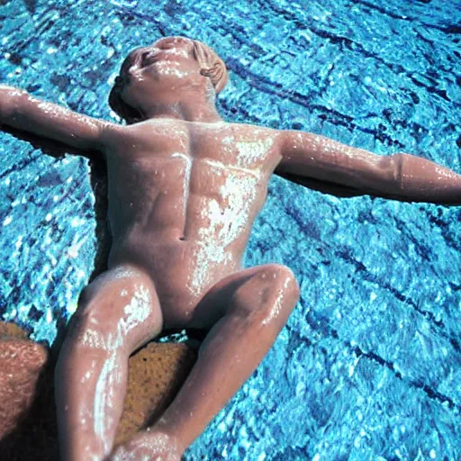 Prompt: they faked the moon landing!dream achilles in a swimming pool in peru, photo