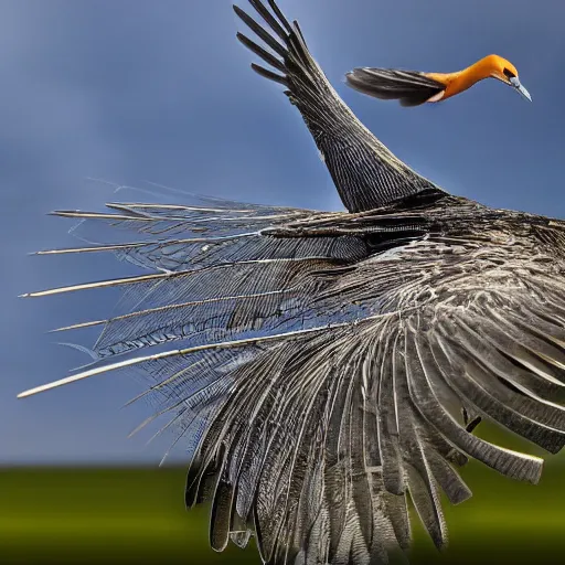 Prompt: mechanical bird in mid flight, high shutter speed detailed 4k photograph