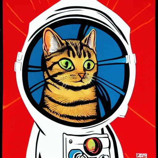 Prompt: a cat astronaut floating in space by Shepard Fairey